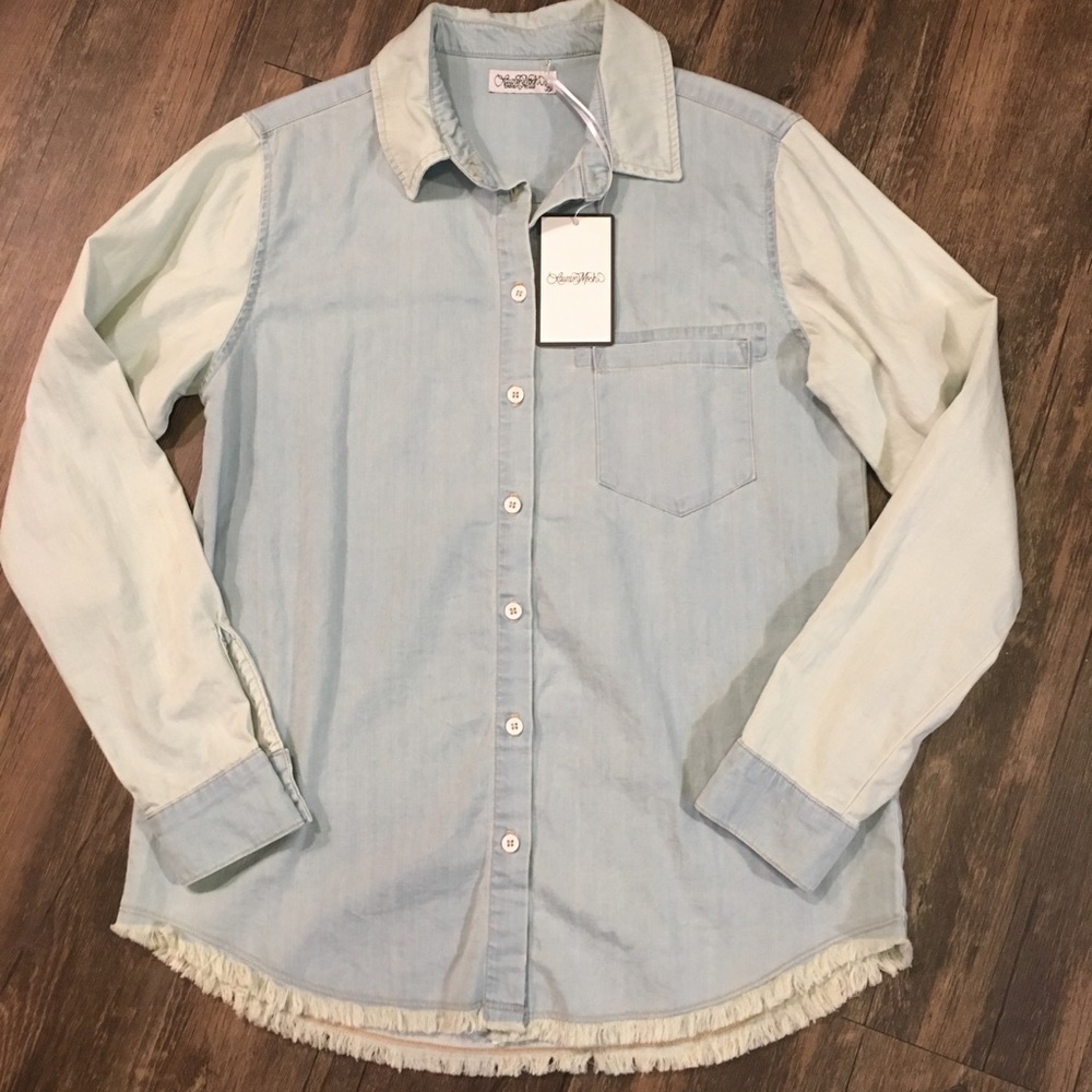 Lauren Moshi Denim Button Up with Embroidery - Picture 2 of 7
